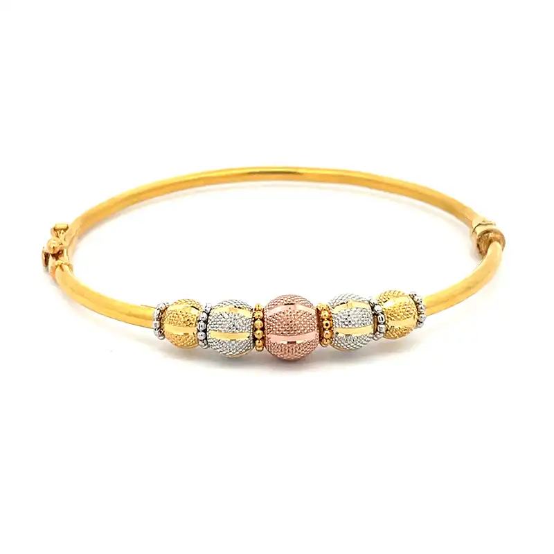 Classic Tricolor Bangle Bracelet in 22K Gold